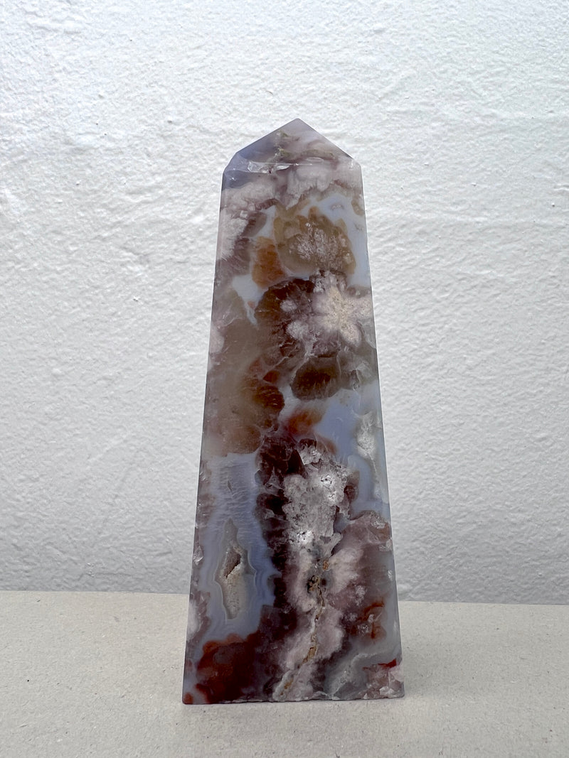 Black Flower Agate Obelisk with Green Amethyst Inclusions no. 919