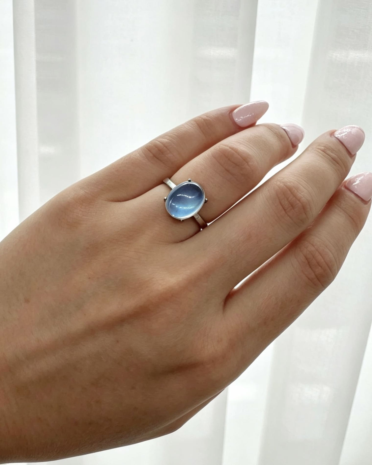 Aquamarine Crystal Ring – Oval Silver