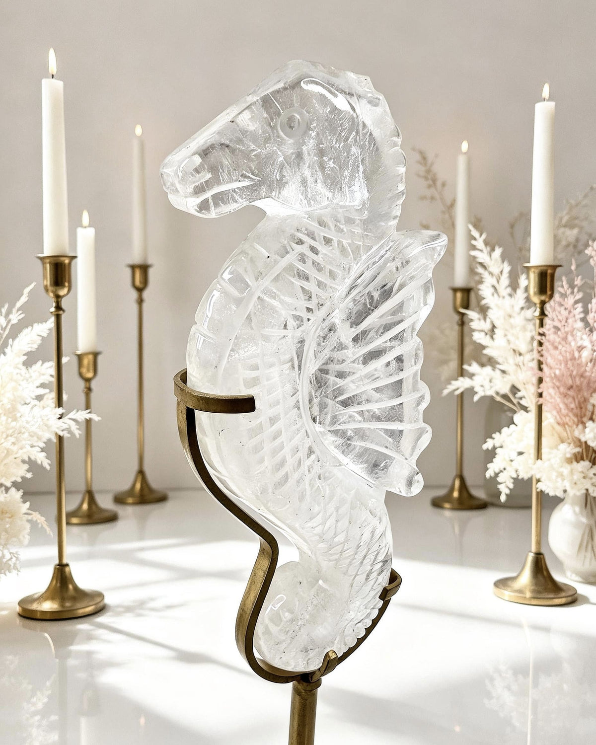 Clear Quartz Seahorse On Stand