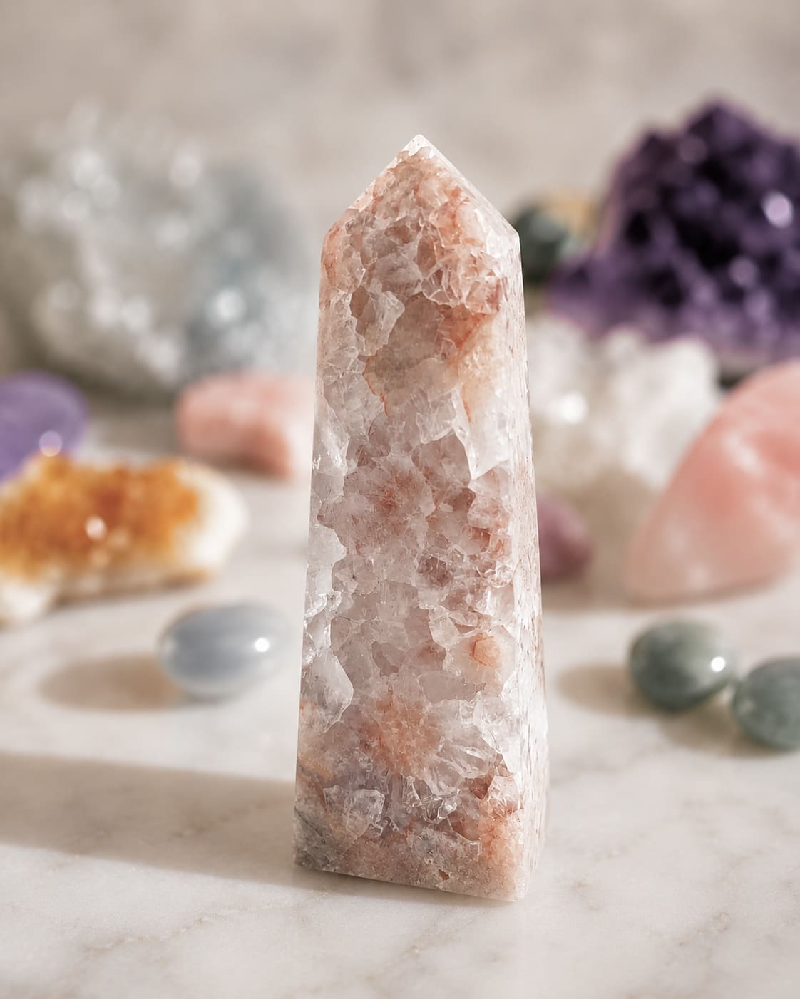 Flower Agate Obelisk with Amethyst Inclusions no. D958