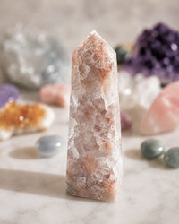 Flower Agate Obelisk with Amethyst Inclusions no. D958