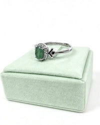 Emerald Crystal Ring – Oval Silver with Lab Diamonds