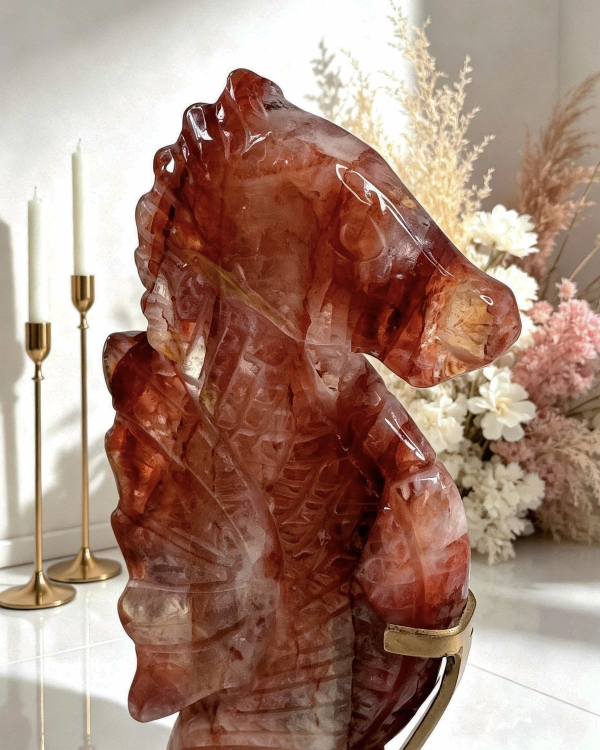 Fire Quartz Seahorse On Stand