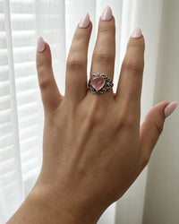 Rose Quartz Crystal Ring – Cushion Cut Silver