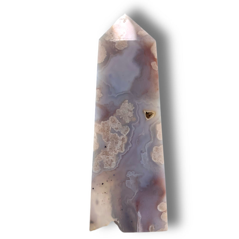 Flower Agate Obelisk with Green Amethyst Inclusions no. D918