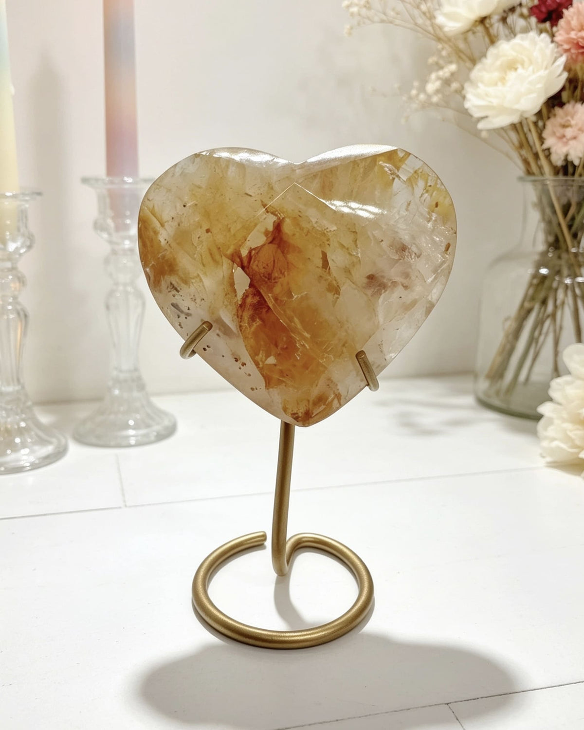 Golden Healer Faceted Heart On Stand No. 3