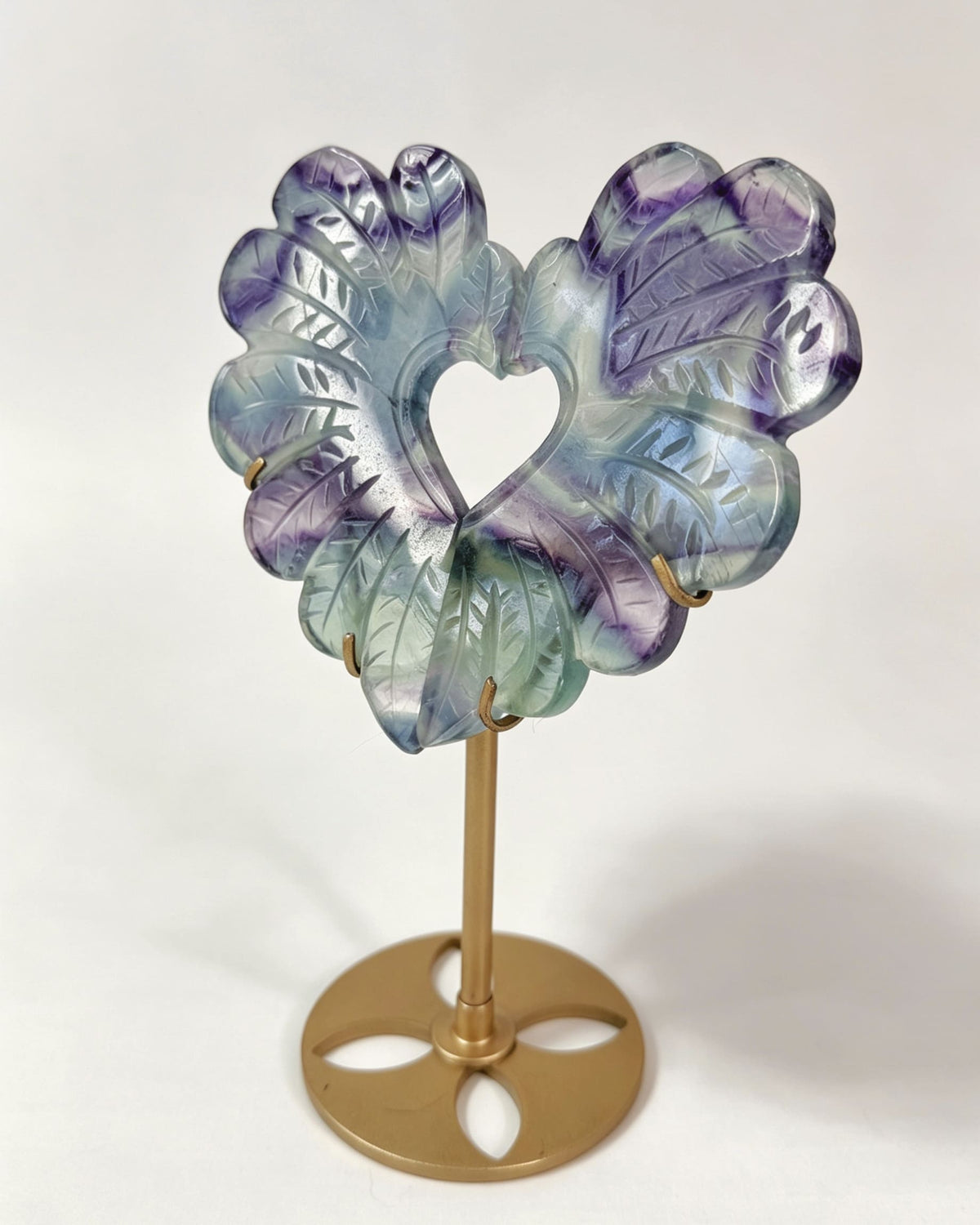 Rainbow Fluorite Crystal Wings – Heart with Stand