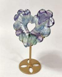 Rainbow Fluorite Crystal Wings – Heart with Stand