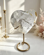 Lemurian & Golden Healer Faceted Heart On Stand