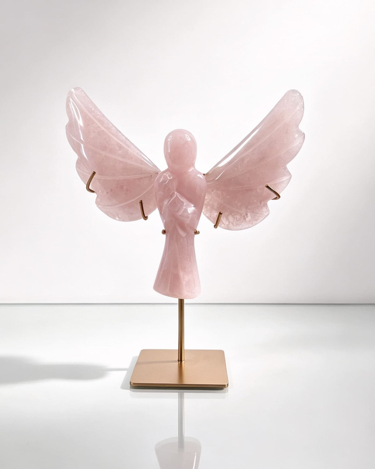 Rose Quartz Angel On Gold Stand