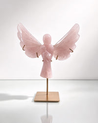 Rose Quartz Angel On Gold Stand