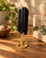 Raw Black Tourmaline On Gold Stand No. 1