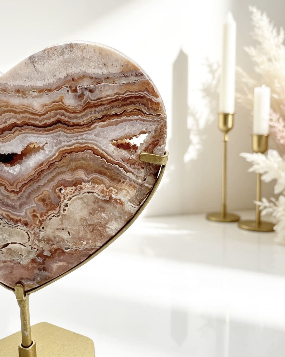Pink Crazy Lace Agate Heart On Stand No. 8