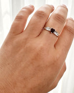 Garnet Crystal & Lab Diamonds Ring - Heart Silver