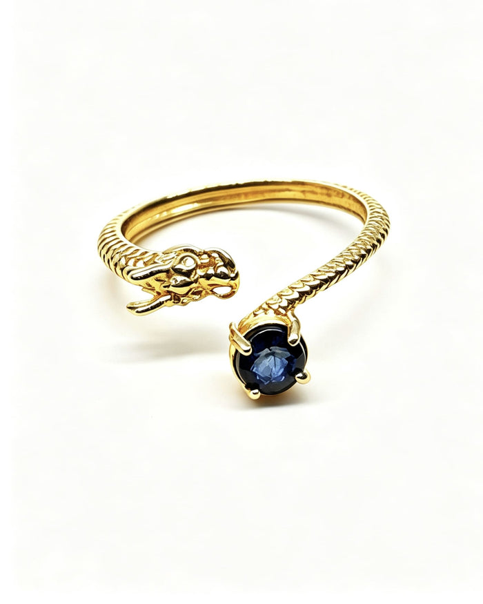 Round Blue Sapphire & Lab Diamonds Dragon Gold Ring