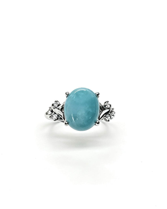 Amazonite Crystal Ring – Oval Silver with Lab Diamonds