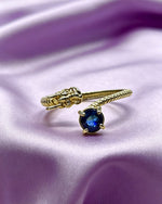 Round Blue Sapphire & Lab Diamonds Dragon Gold Ring