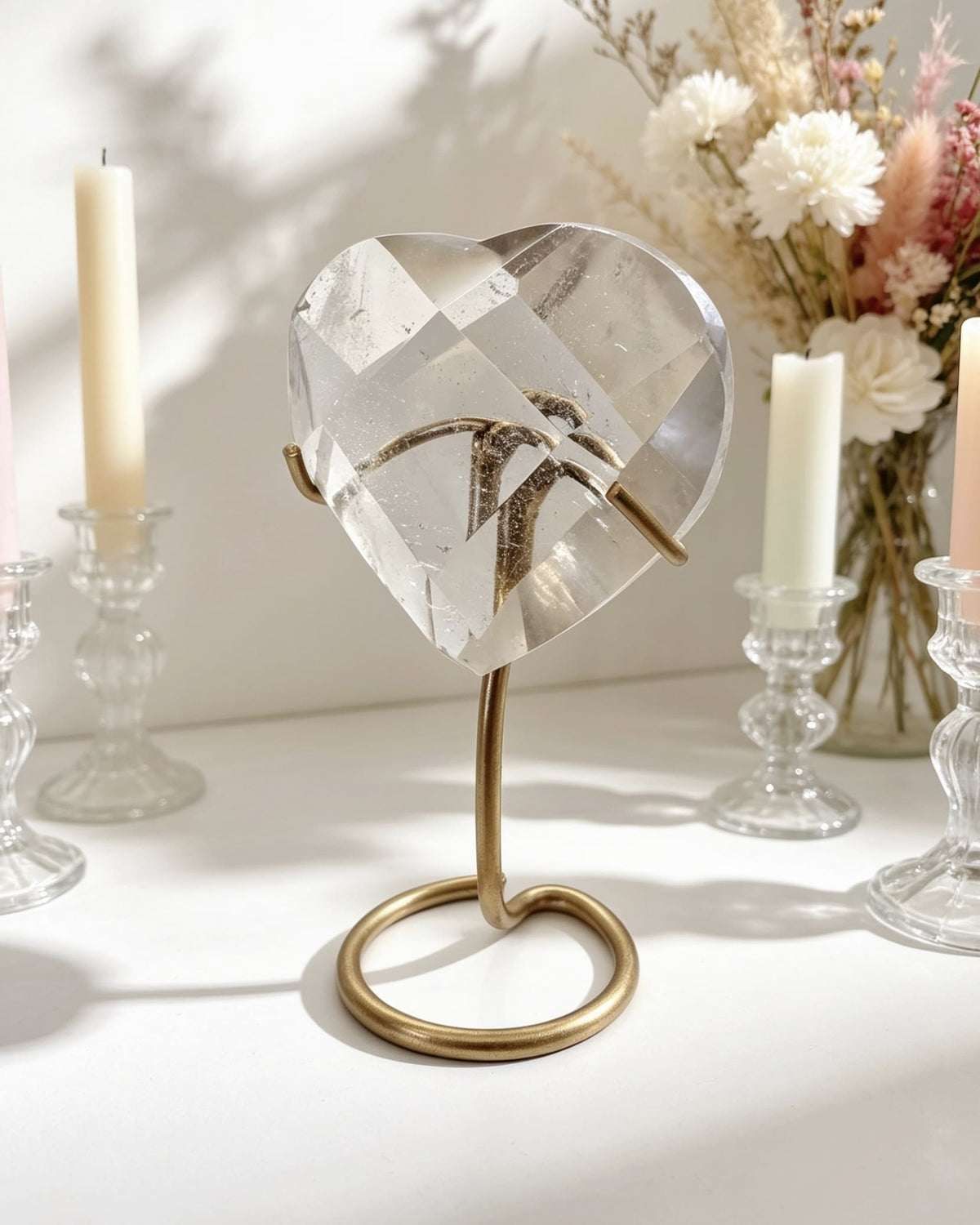 Clear Lemurian Faceted Heart On Stand No. 3
