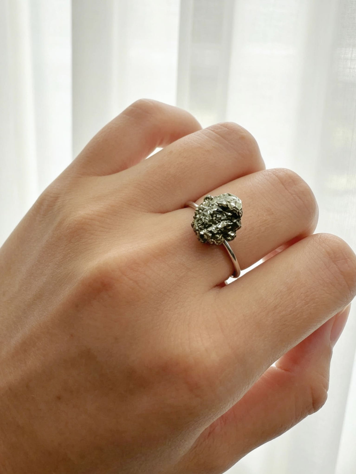 Pyrite Crystal Ring – Raw Silver No. 1