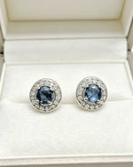 Blue Sapphire & Lab Diamonds Stud Earrings - Round Silver