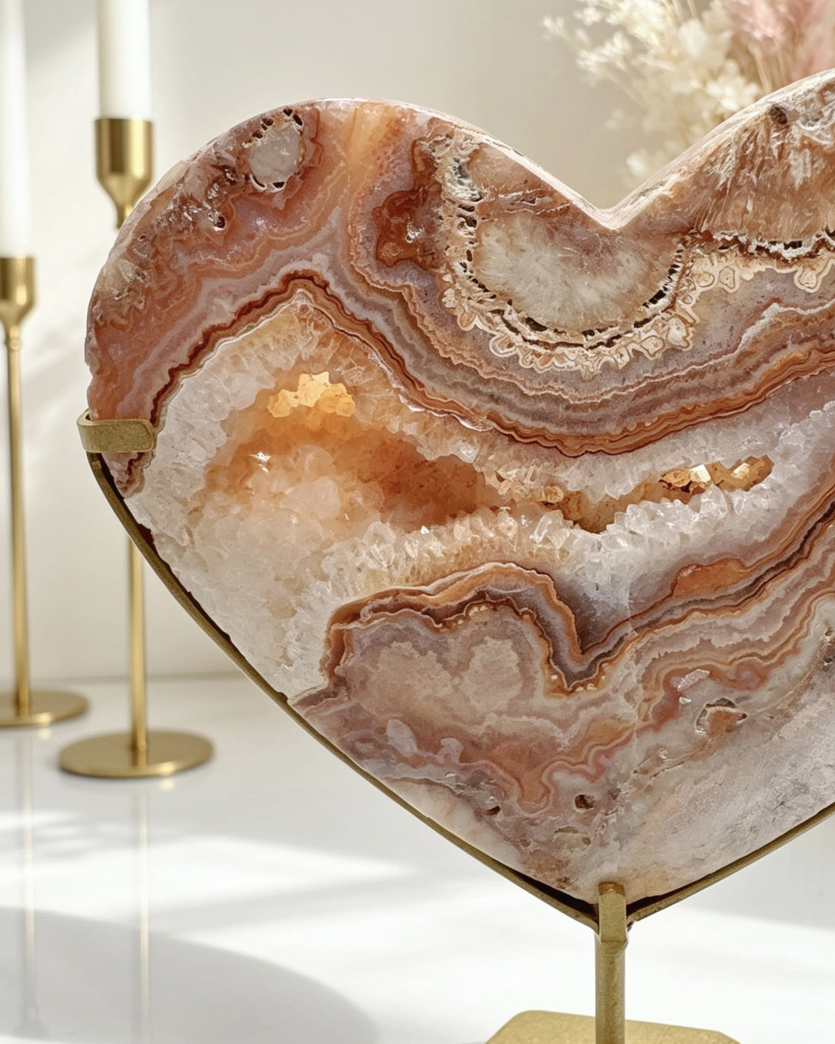 Pink Crazy Lace Agate Heart On Stand No. 11
