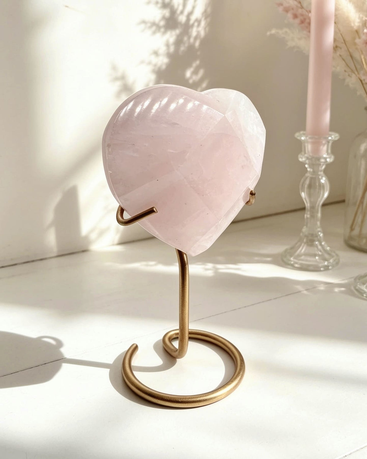 Rose Quartz Faceted Heart On Stand No. 2