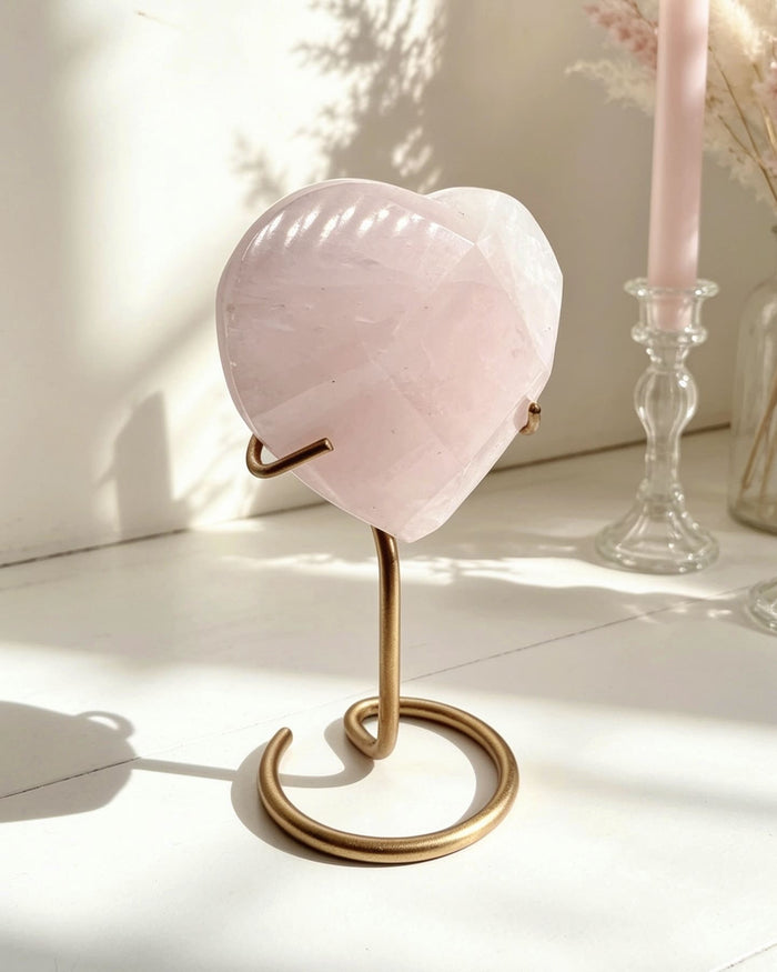 Rose Quartz Faceted Heart On Stand No. 2