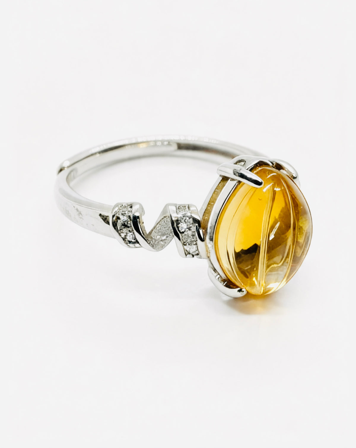 Pear Citrine & Lab Diamond Silver Ring
