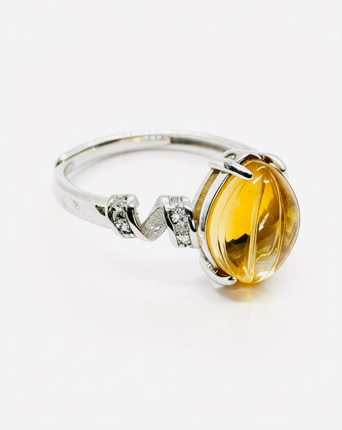 Pear Citrine & Lab Diamond Silver Ring