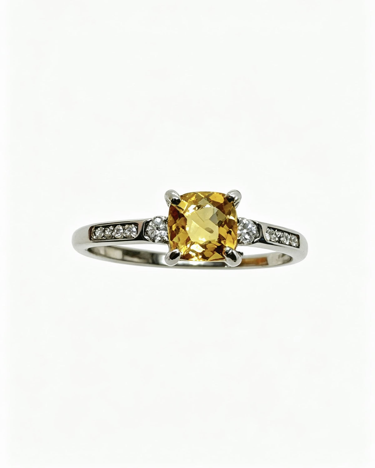 Cushion Cut Citrine with Lab Diamonds Silver Ring