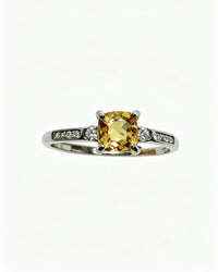 Cushion Cut Citrine with Lab Diamonds Silver Ring