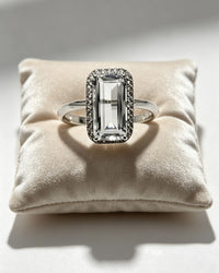 Rectangle Clear Quartz & Lab Diamonds Silver Ring