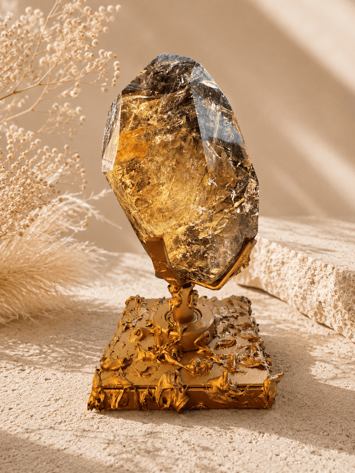 Natural Brazilian Smoky Citrine Free Form On Spinning Stand