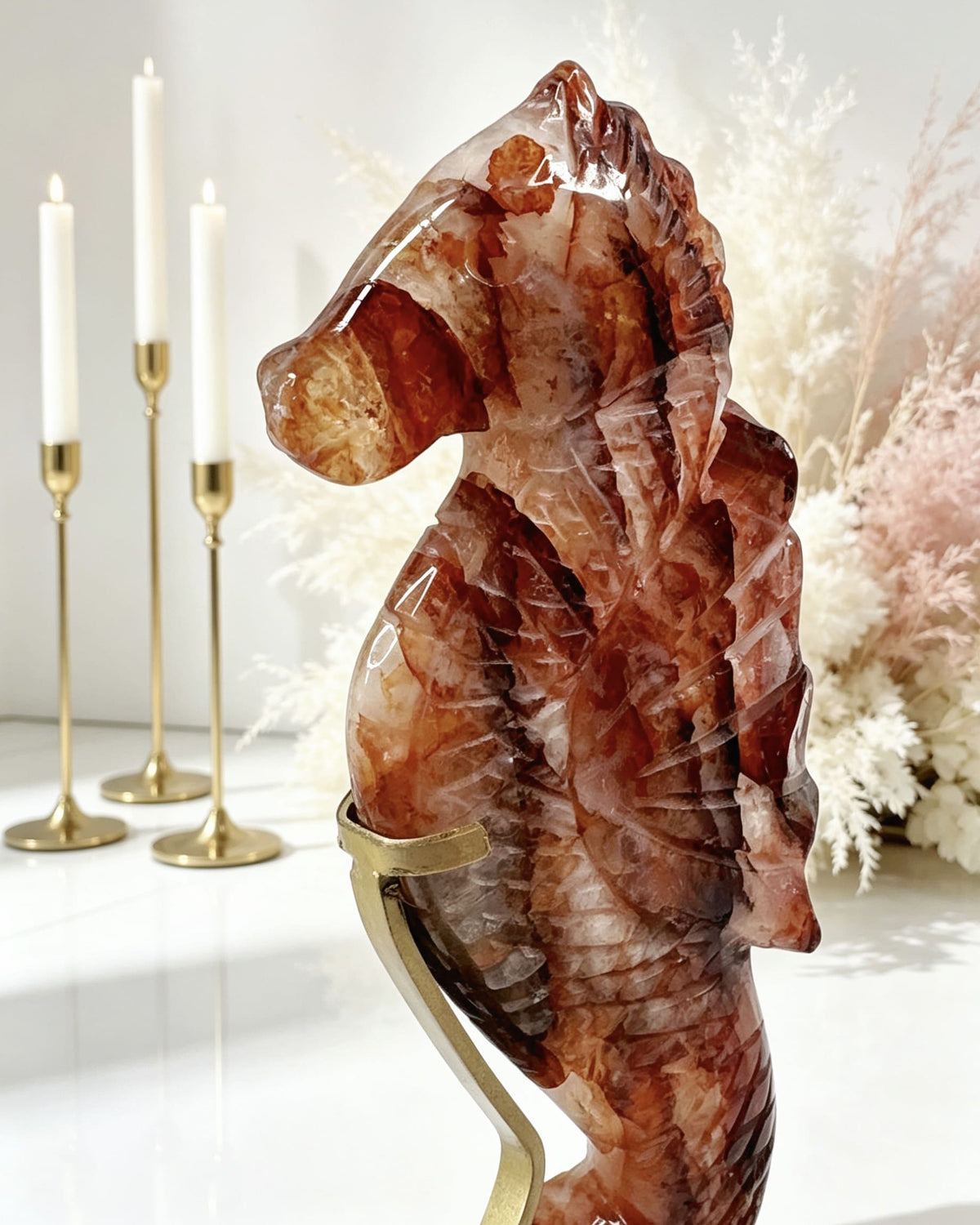 Fire Quartz Seahorse On Stand