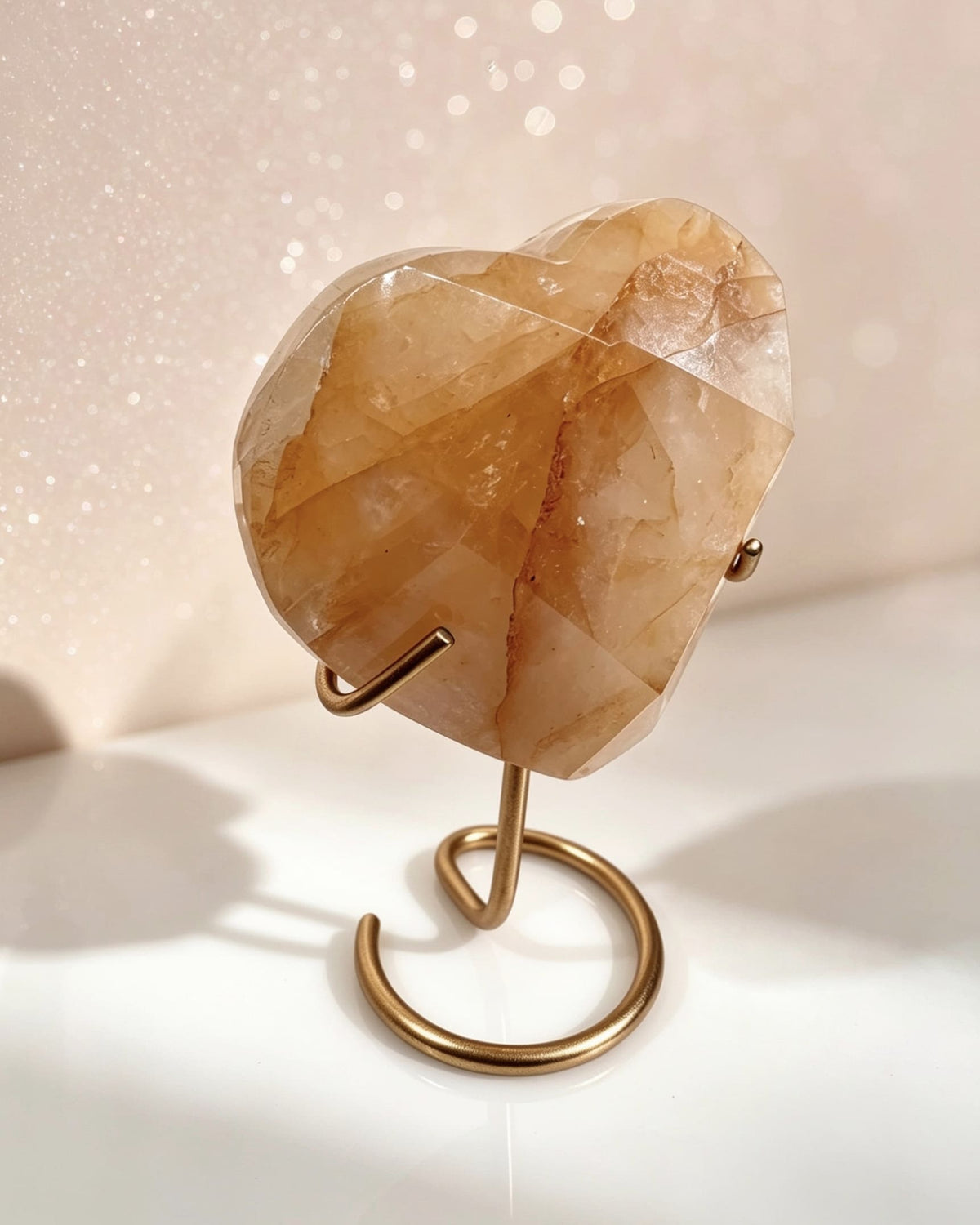 Golden Healer Faceted Heart On Stand