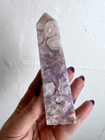 Flower Agate Obelisk with Amethyst Inclisions no. 932