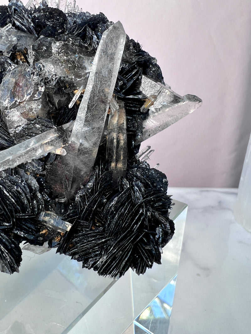 Black Rosette Hematite in Quartz Cluster no.5