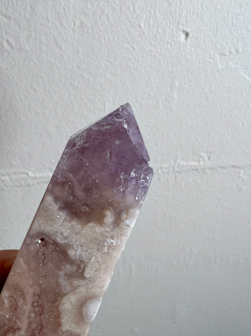 Flower Agate Obelisk with Amethyst Inclusions no. 948