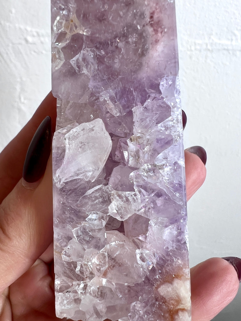 Flower Agate Obelisk with Amethyst Inclisions no. 932