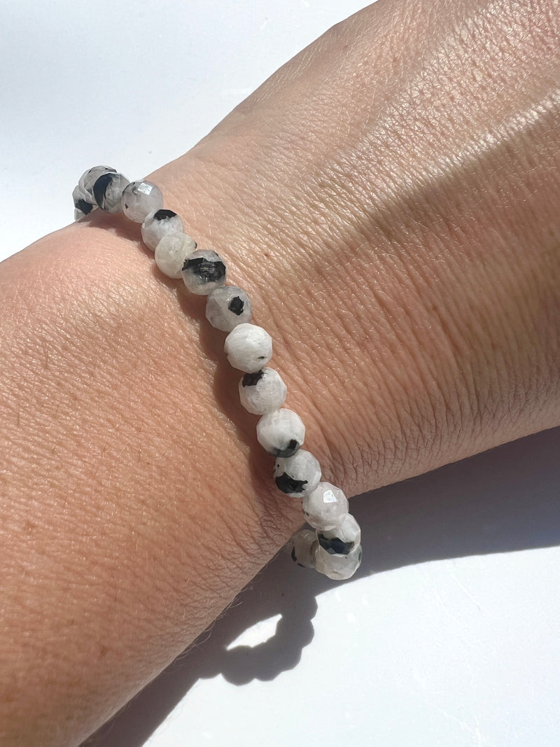 AAA Grade 4mm Faceted Rainbow Moonstone Bracelet