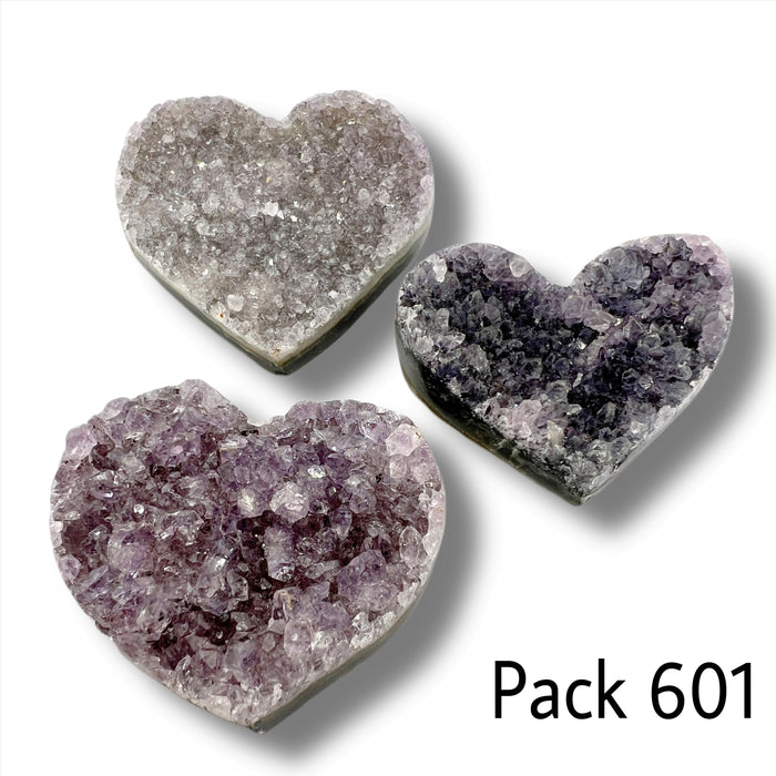 Raw Amethyst Heart Bundle of 3