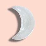 Selenite Moon-Shaped Dish: A Celestial Embrace for Your Treasures!