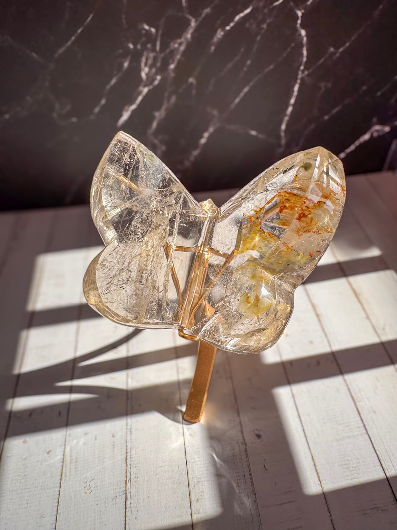 Light Smoky Lemurian With Golden Healer Butterfly 3