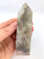 Flower Agate Obelisk with Green Amethyst Inclusions no. D924