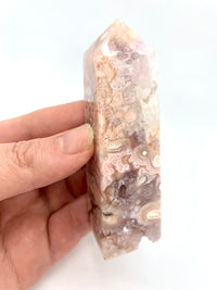 Flower Agate Obelisk with Amethyst Inclusions no. D957