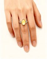 Pear Citrine & Lab Diamond Silver Ring