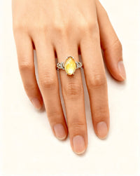 Pear Citrine & Lab Diamond Silver Ring