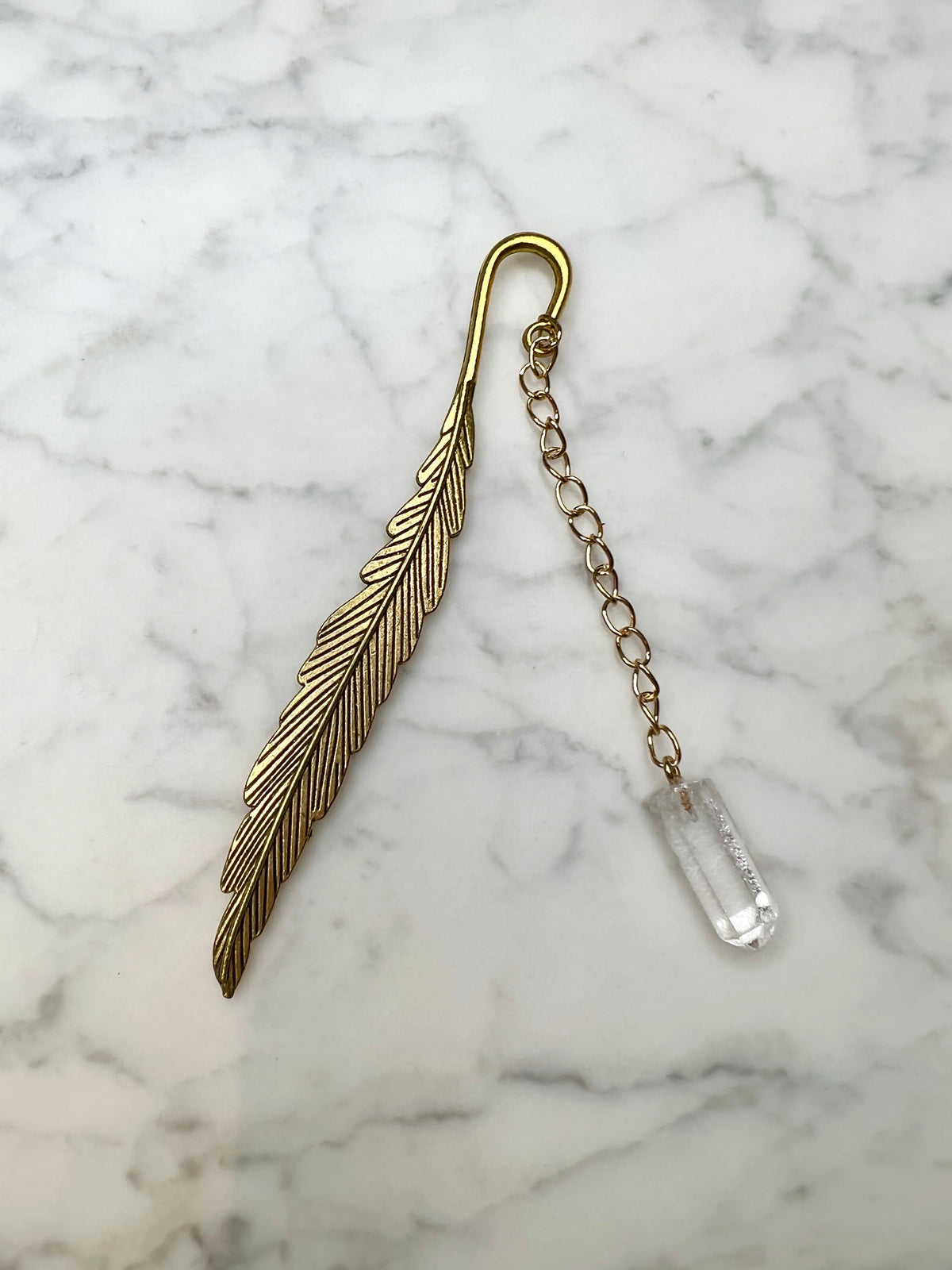 Feather & Clear Quartz Bookmark
