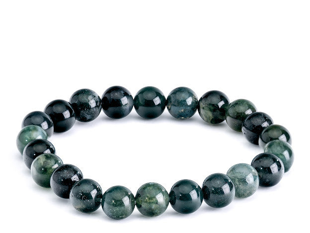 Moss Agate Round Bead Bracelet