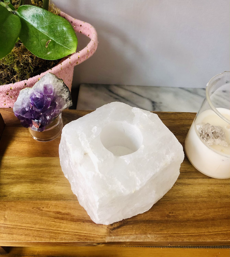 Clear Quartz Tealight Candle Holder